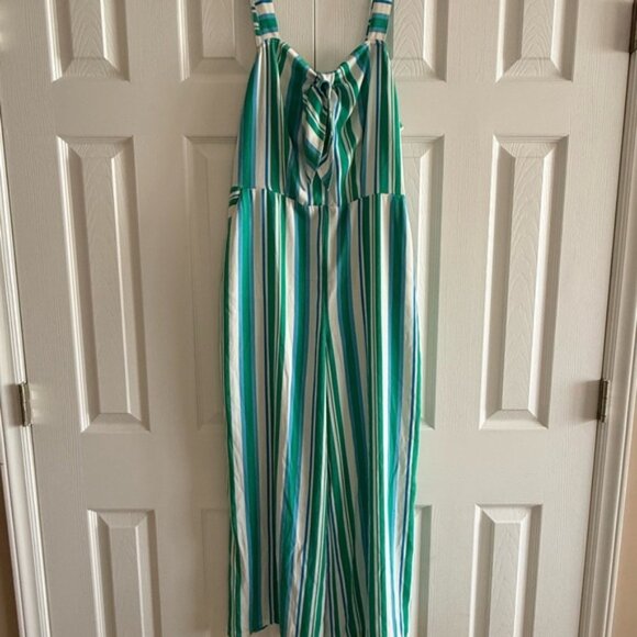 a new day Pants - a new day Green and White Striped Jumpsuit